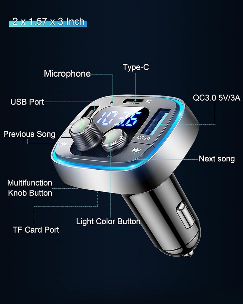 LIHAN USB C Bluetooth Adapter for Car, AUX Wireless FM Radio Transmitter,...
