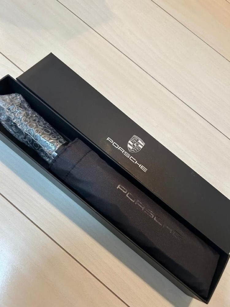Porsche Black Folding Umbrella Auto Open Compact with Box