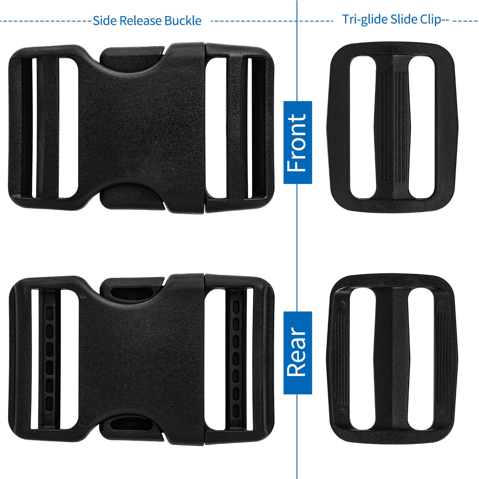 5Set Buckles for Nylon Webbing Straps 2" Quick Side Release Plastic Buckles Cli