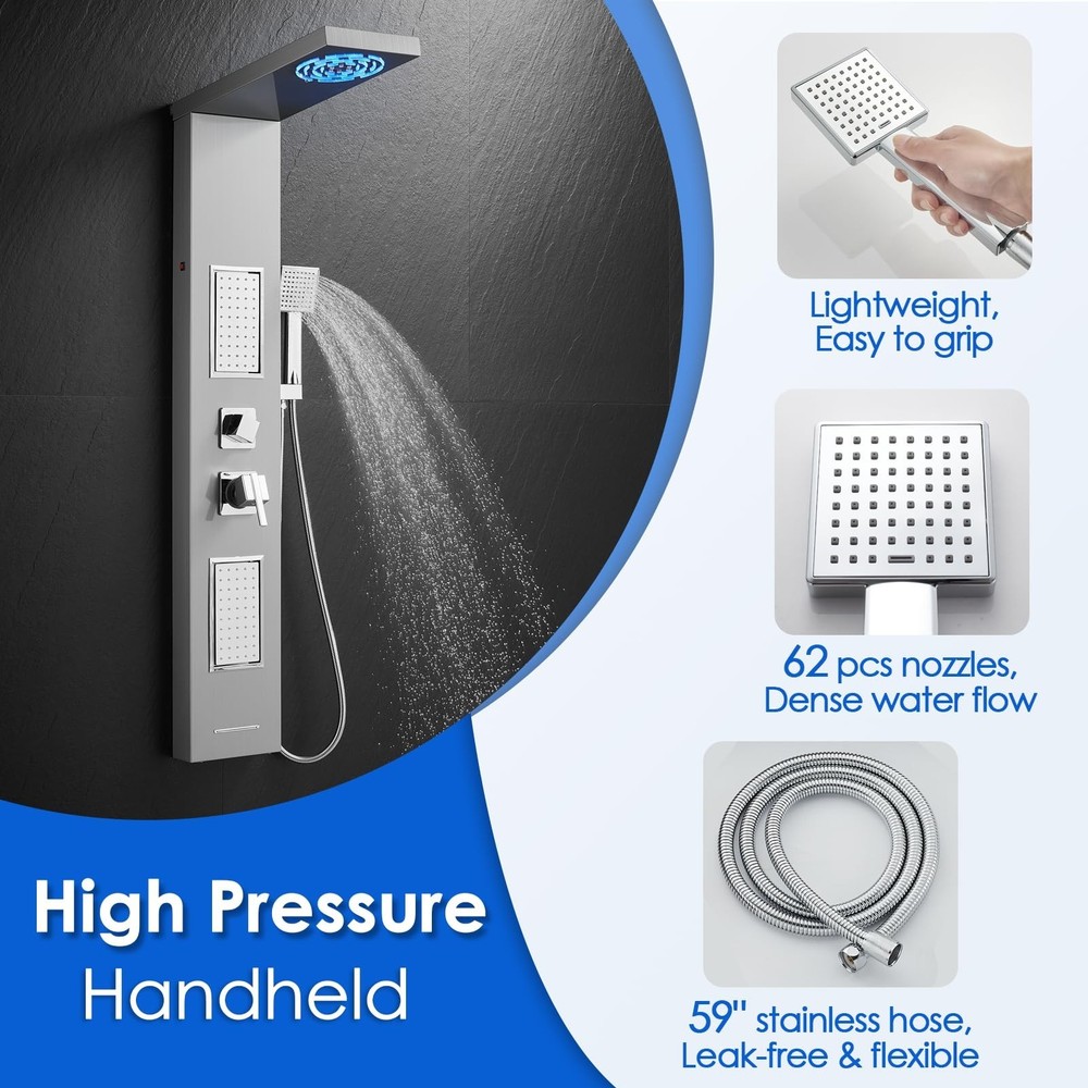 ROVOGO Led Shower Panel Tower System, 2-Setting Lighted Shower Head (Rainfall...
