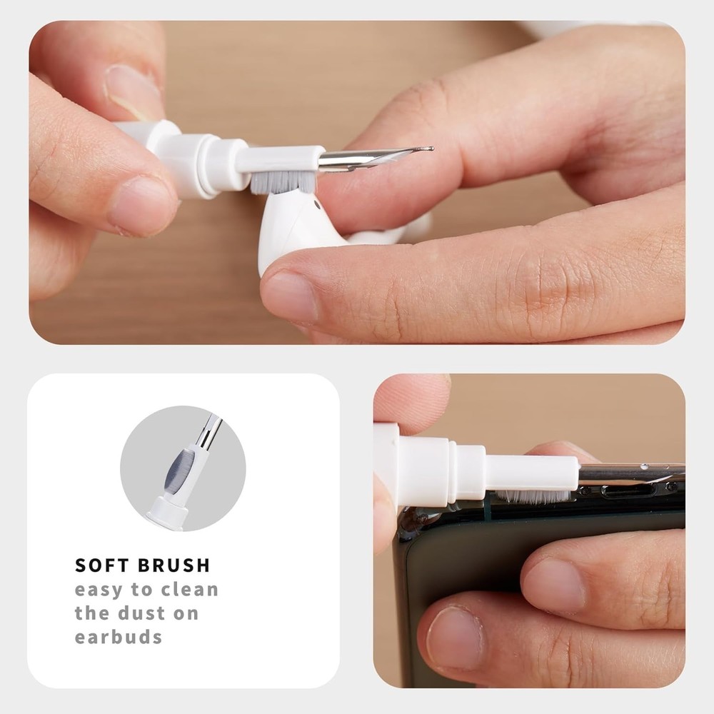 Efficient 360° Earbud Cleaner - Flocked Sponge & Fine Brush Included
