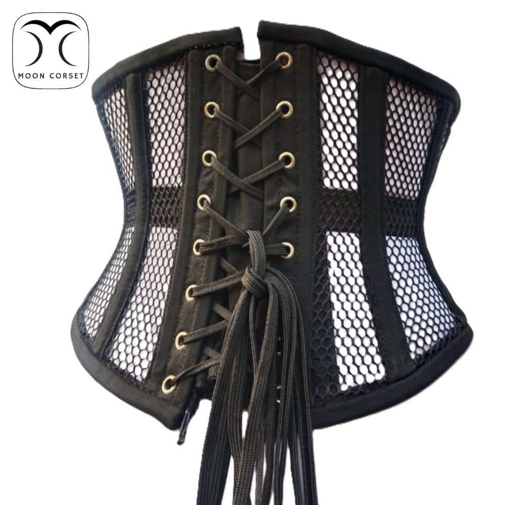 Underbust Mesh Corset Steel Boned Waist Trainer Womens Corset Heavy Duty