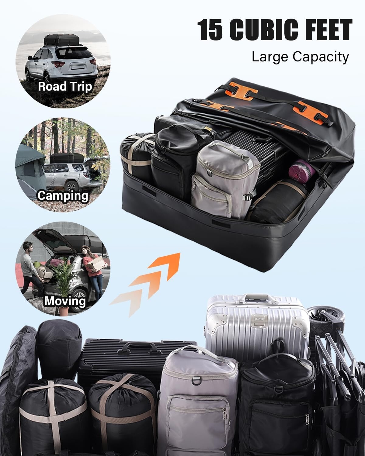 Waterproof Rooftop Cargo Carrier Bag 15 Cubic Feet Car SUV Roof Top Storage