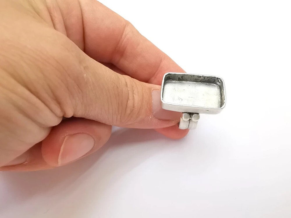 Rectangle Ring Setting Resin Blank Cabochon Mounting Adjustable Dried Flower