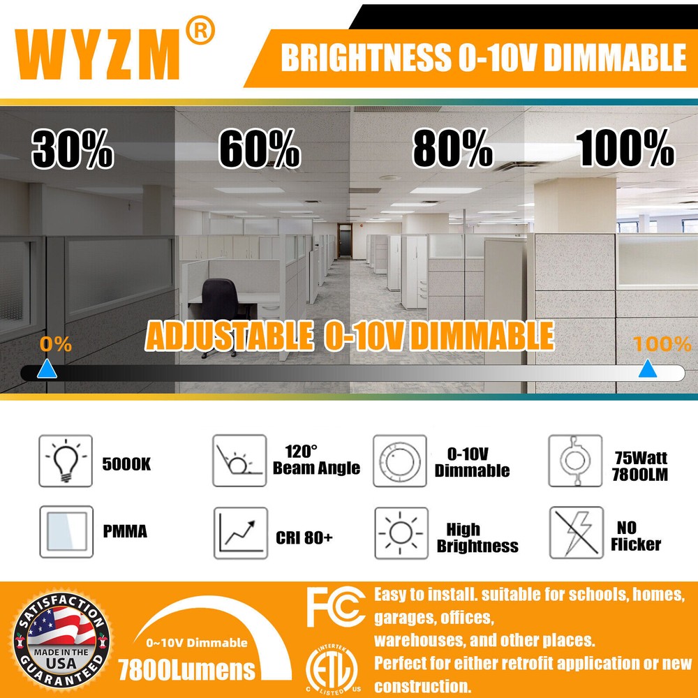 8 Pack 2X4 FT LED Panel Lights, Dimmable 2x4 FT LED Flat Panel Troffer Light 75W