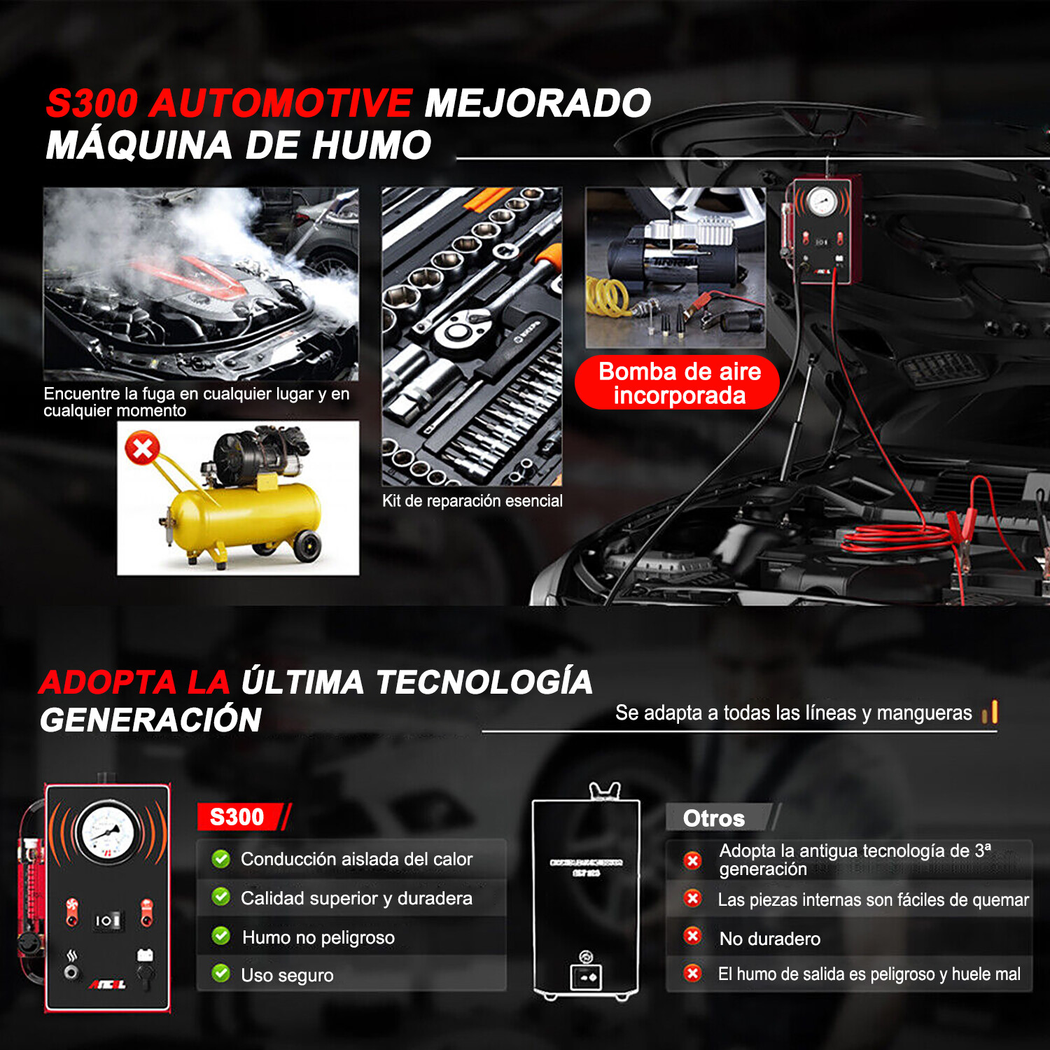 ANCEL S300 Automotive EVAP Smoke Machine Diagnostic Tool Vacuum Leak Detection