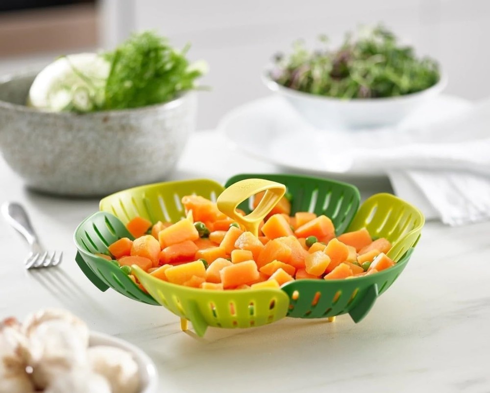 Bloom Folding Steamer Basket for Vegetables, Expandable for Various Pans, Com...