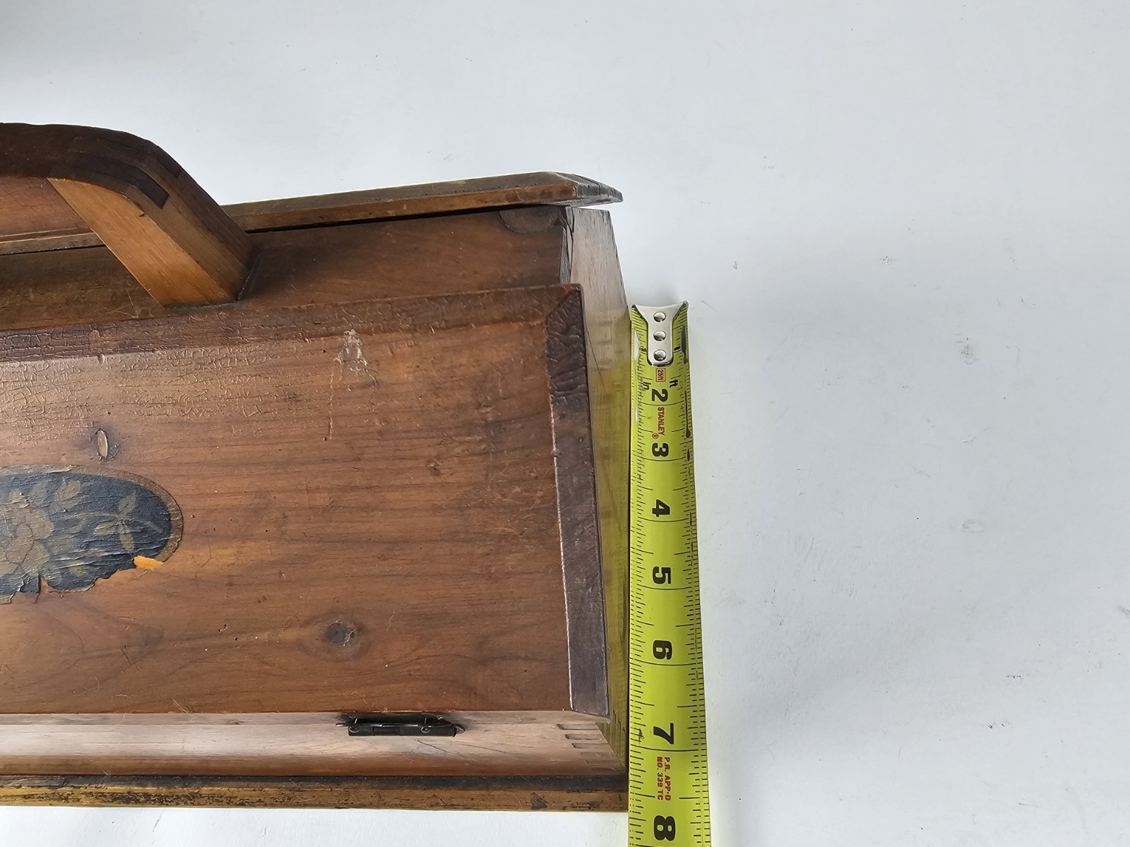 Vintage Wooden Sewing Jewelry Keepsake Box w Handle Floral Decal Craft Storage