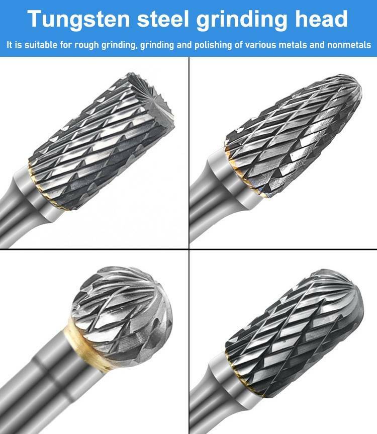 Carbide Burr Set 8pcs with 1/4''Shank Double Cut Solid Power Tools Tungsten Bits