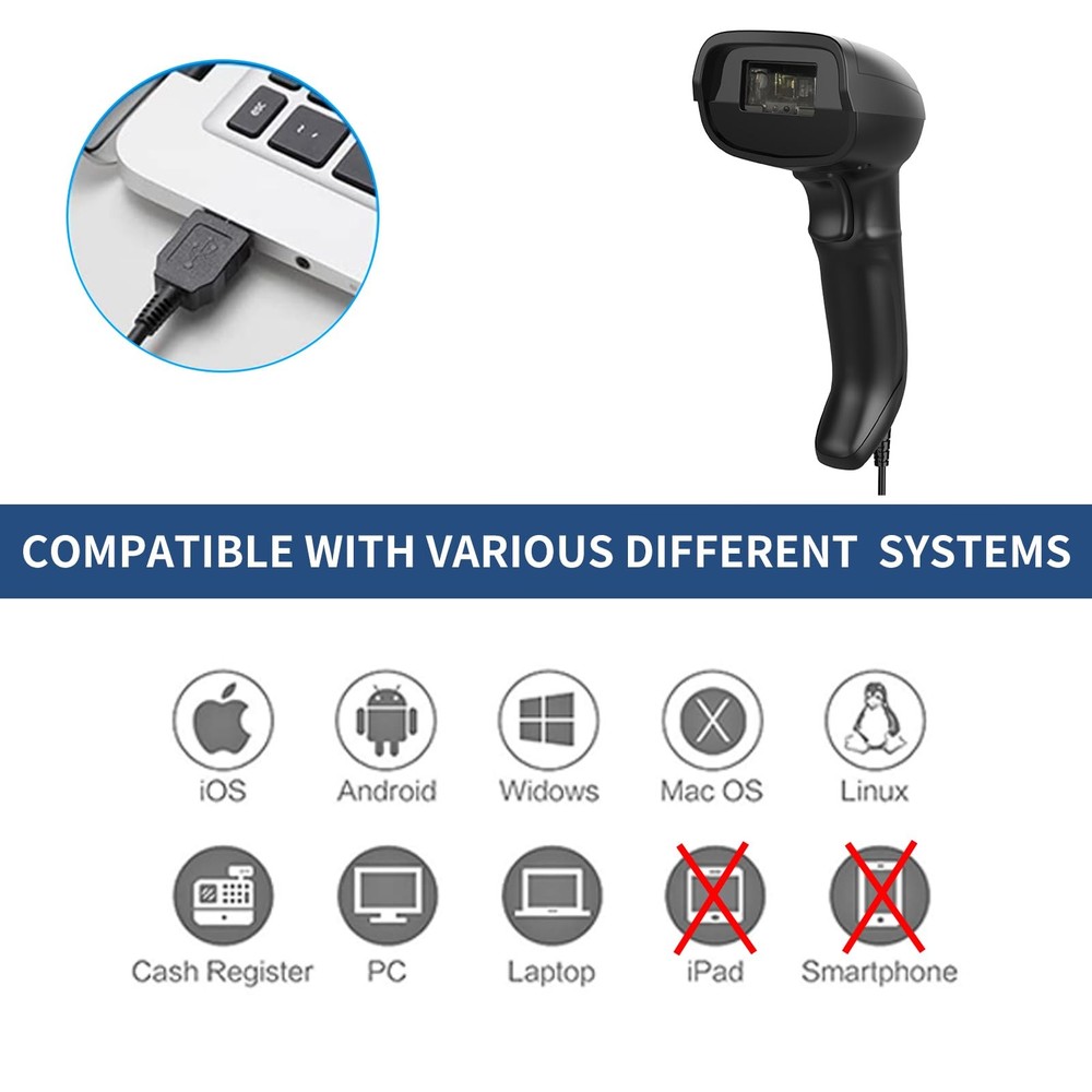 Symcode USB 1D Barcode Scanner with Stand Handheld Wired Laser Bar Code Reader