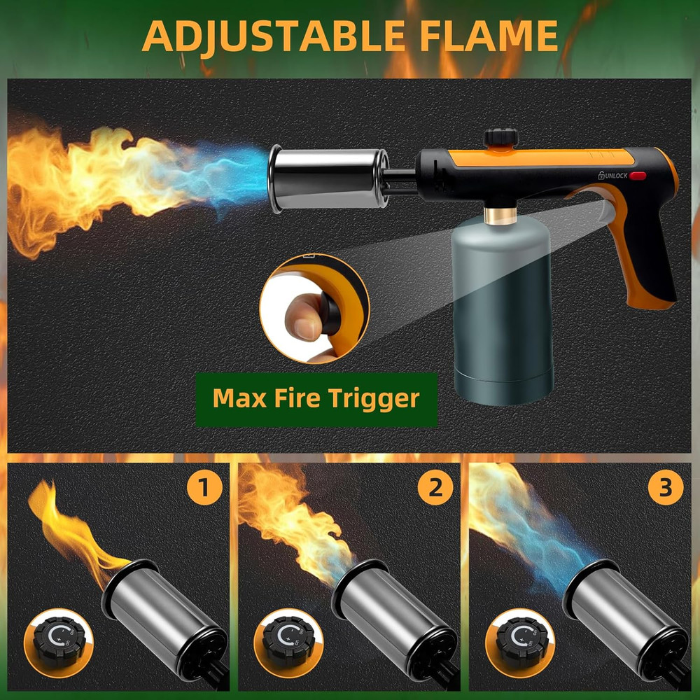 Powerful Propane Torch with One-Touch Max Fire, Adjustable Kitchen Torch with Sa