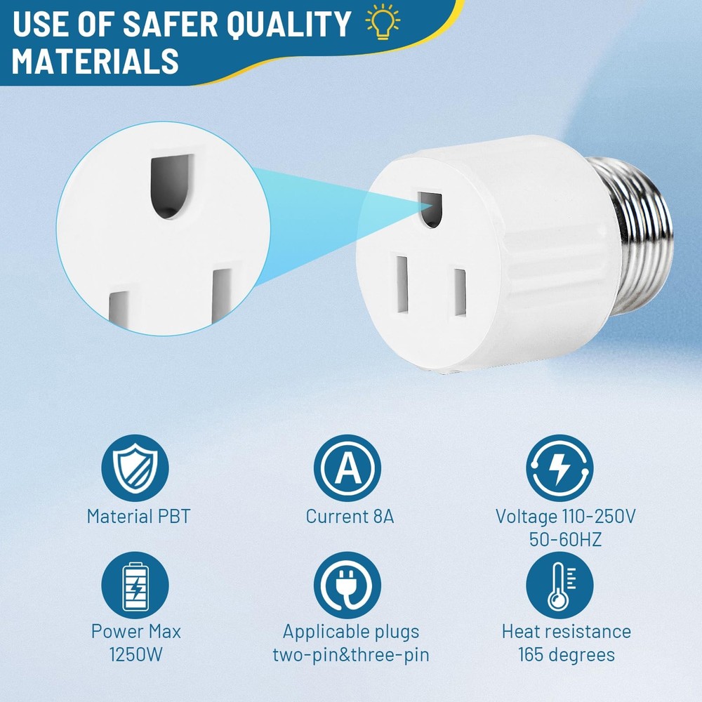 ENATECLITE 3-Prong Light Socket to Plug Adapter,E26/E27 black