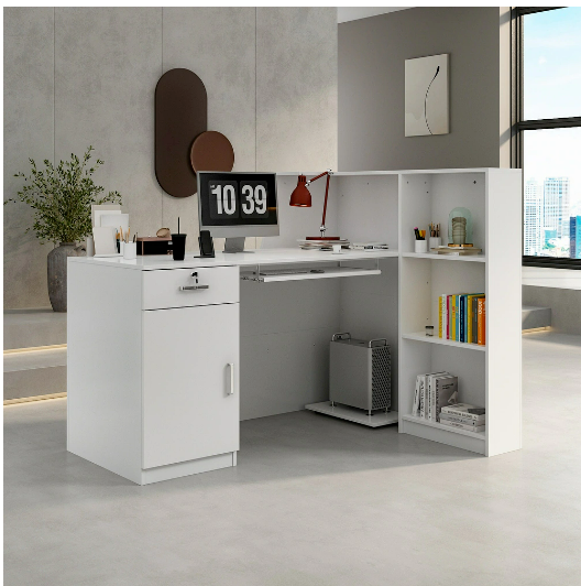 Desk Reception Counter Office Top White Shape Wood Front Table Checkout Register