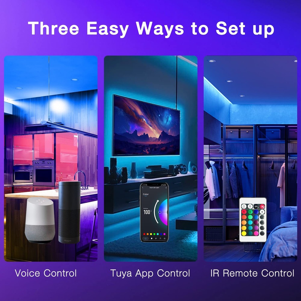 Smart WiFi Led Lights 100ft, Tuya App Controlled Led Strip Lights, Work with ...