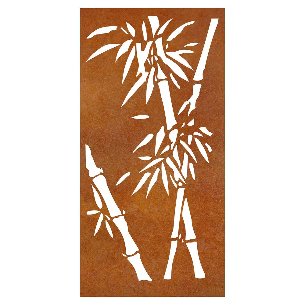 Bamboo 3 Ft. X 6 Ft. Oxy-Shield Weathered Steel Decorative Screen Panel in Rust