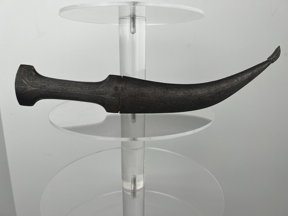 Double‑Edged Curved Ethnographic Dagger, Khanjar‑Influenced with sheath