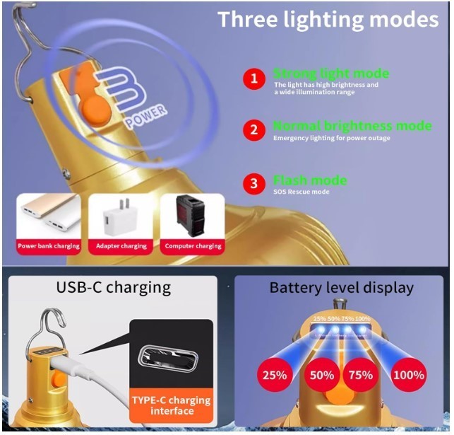 2 Pack LED Camping Lantern Rechargeable 4000mAh Waterproof USB Light