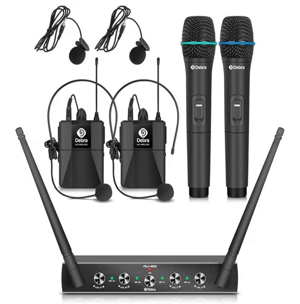 Debra Audio Pro UHF 4 Channel Wireless with 2 Handheld & 2 Bodypack (A)