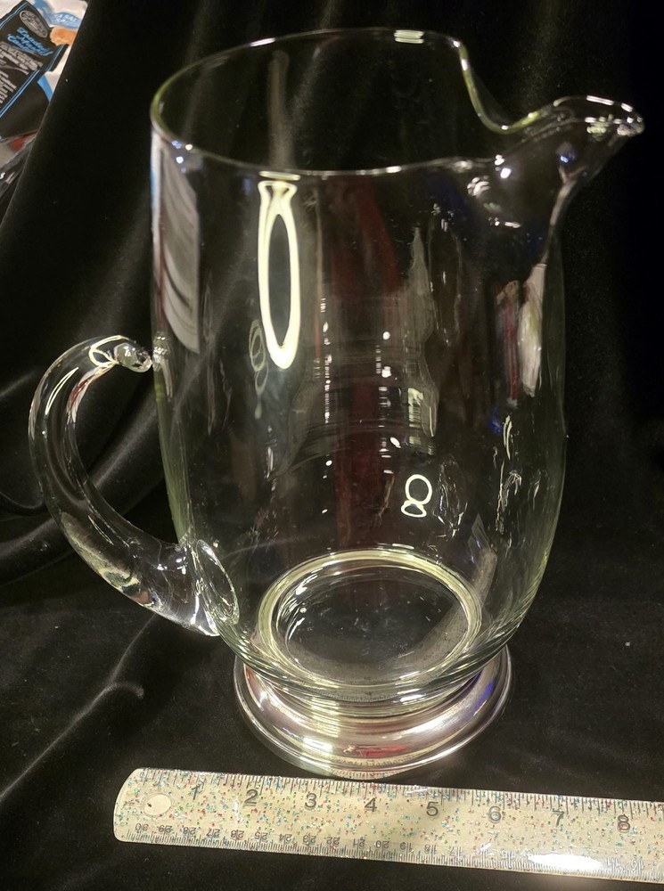 Large Glass Water Pitcher Silver Plate Base