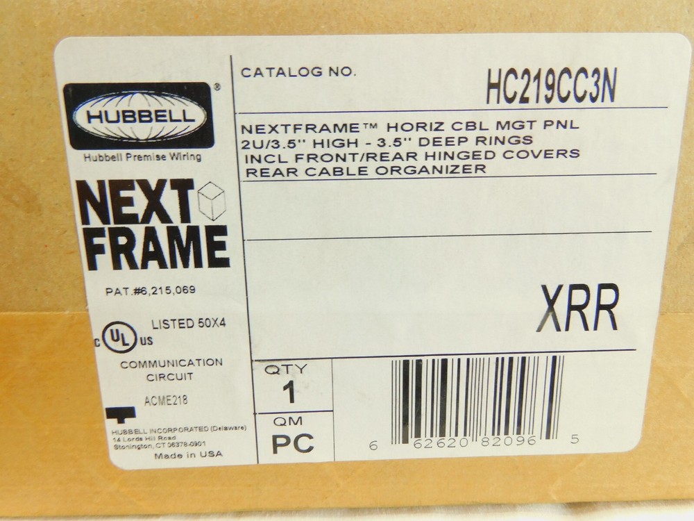 Ring Panel Cable Manager Hubbell HC219CC3N NextFrame Hinged Covers - EXCELLENT