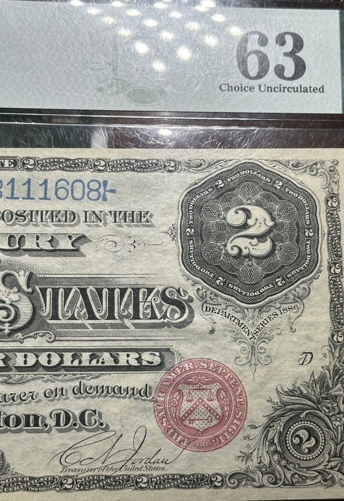 Pmg 1886 Silver Certiicate Ms 63 $2