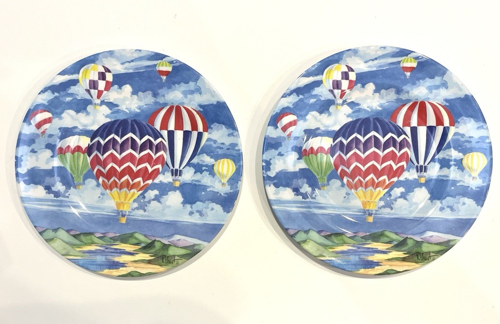 Two Sakura Evolution Melamine Hot Air Balloons Salad  / Side Plate 8.5" Diameter