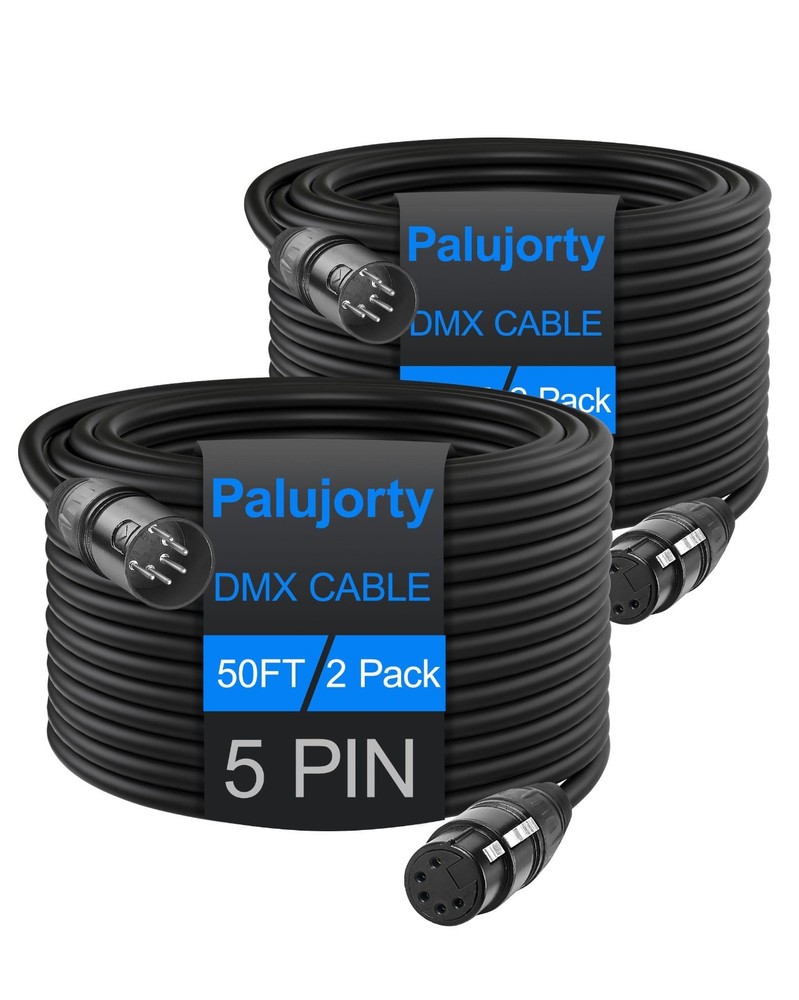 50FT 5 Pin DMX Cable 2 Pack - 3 Conductors for Stage Lighting & DJ Controller
