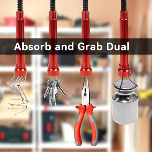 24" Magnetic Pickup Tool with 4-Claw Grabber, Flexible Retrieval Tool,