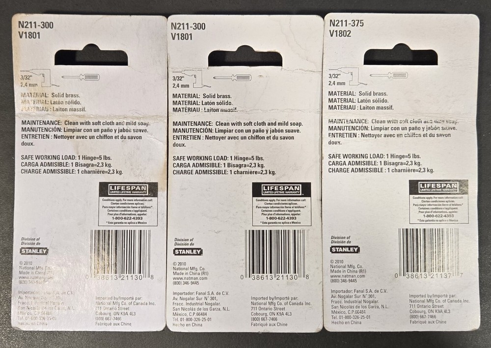 National Hdw Solid Brass 2" Hinges