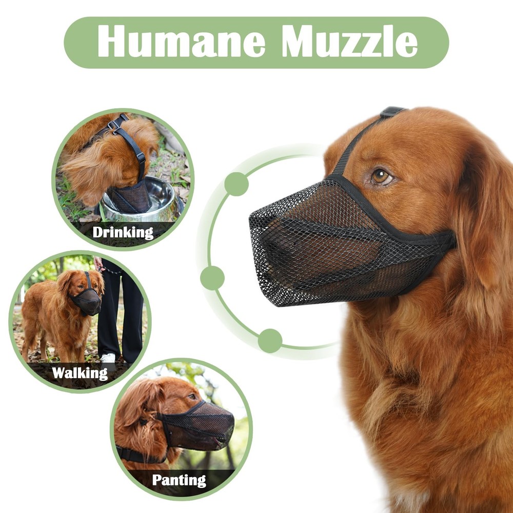Mayerzon Dog Muzzle, Soft Mesh Muzzle for M [Snout Cir: 9¾"-10¾"], Black