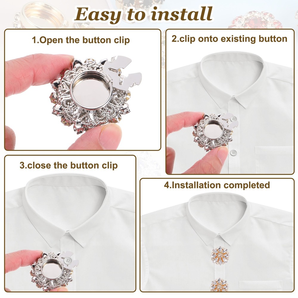 6 Pcs Rhinestone Button Covers, Marquise Buttons, Black/Silver