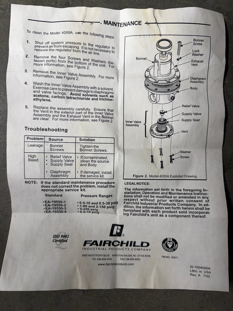 FAIRCHILD 4046A REGULATOR PNEUMATIC