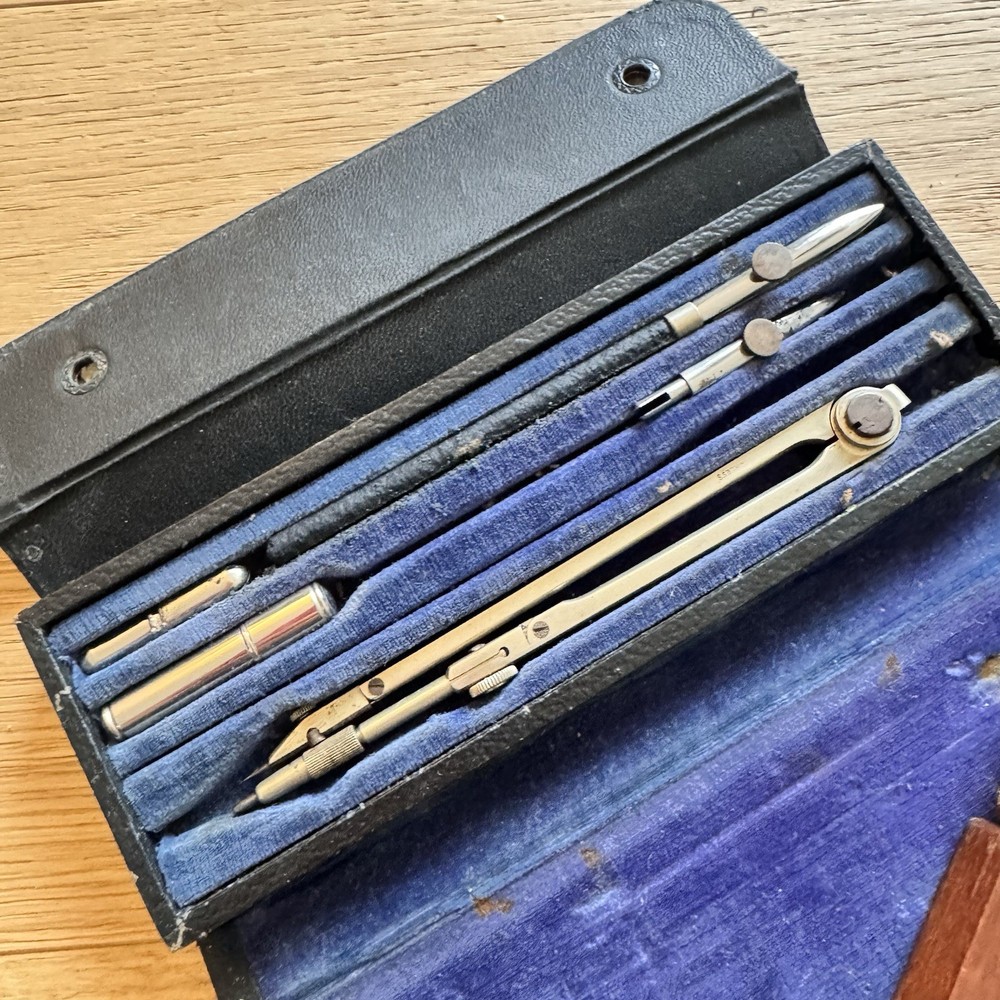 Antique Technical Drawing Set In Wooden Case & Another As Found