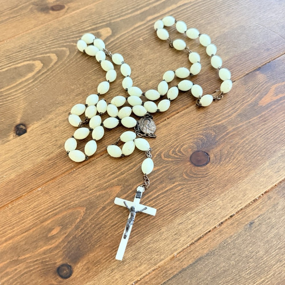 Vintage Italian Glow In The Dark Plastic Bead Rosary
