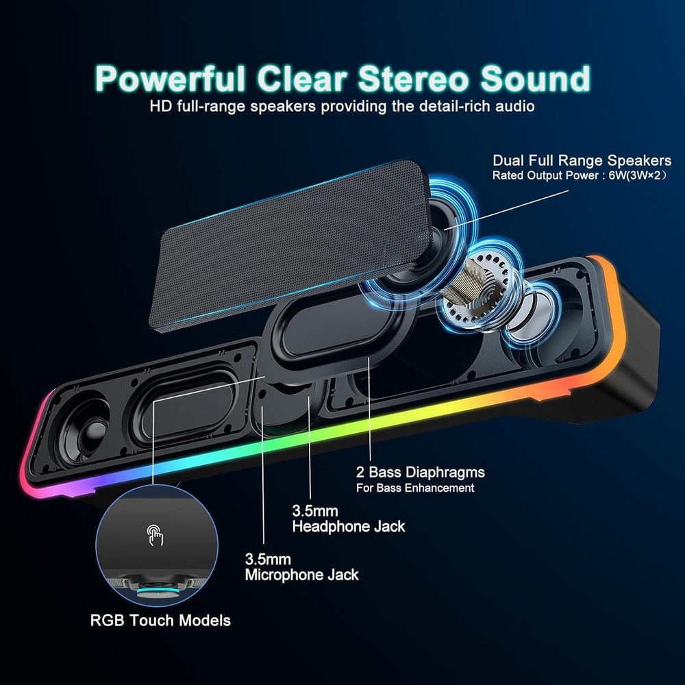 Computer Speakers - Wired USB Powered Bluetooth E-3568 Black, Black