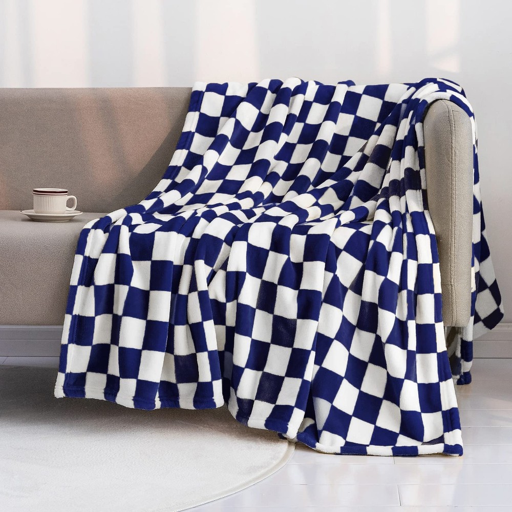 LOMAO Throw Blankets Flannel Blanket with Checkerboard Grid Pattern Soft Thro...