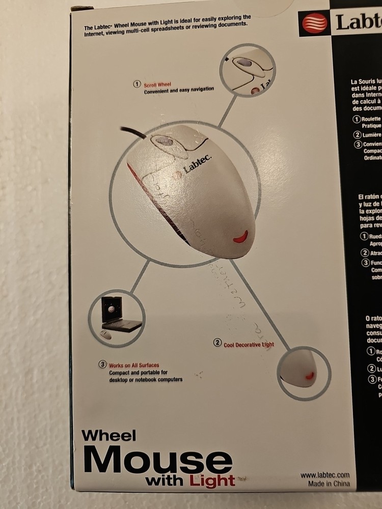Labtec Wheel Mouse With Light PS/2 Connection XP New( Open Box)