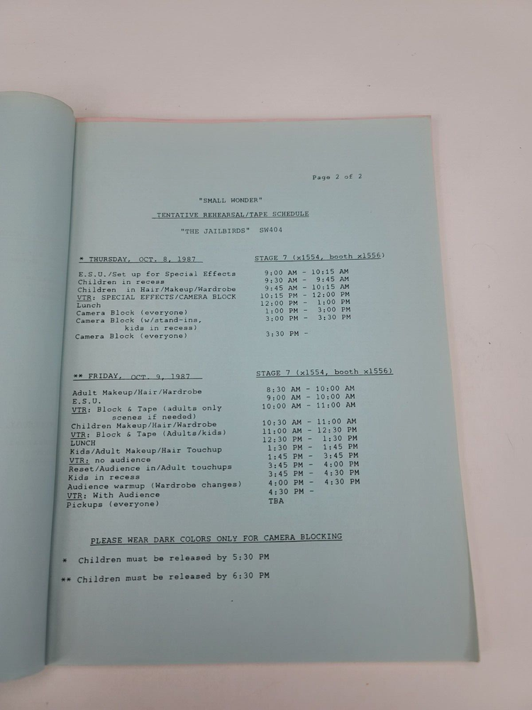 SMALL WONDER / Richard Marcus 1987 Script, Vicki the Robot "The Jailbirds"
