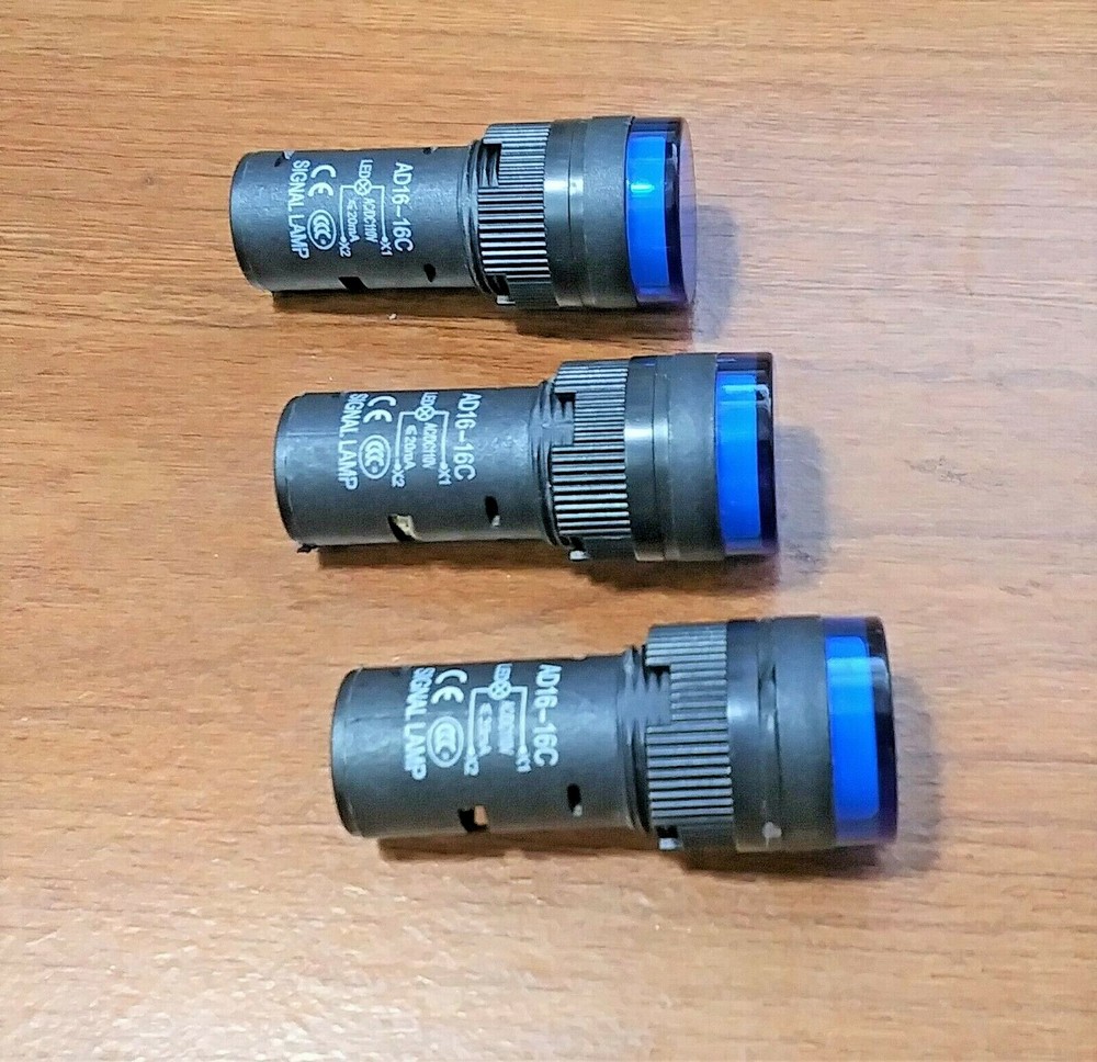 3 Large BBT 110 volt Industrial Grade Blue LED Indicator Lights