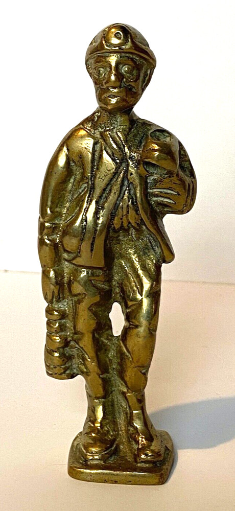 11 cm Vintage Solid Brass Coal Miner Missing His Pick