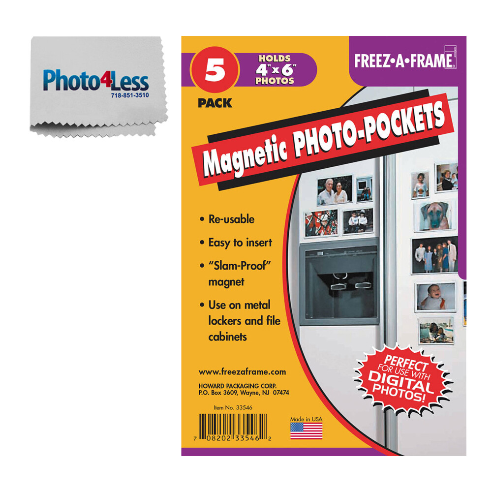 Freez A Frame Clear Magnetic Photo Frame For 4x6 Photos 5 Pack + Cleaning Cloth