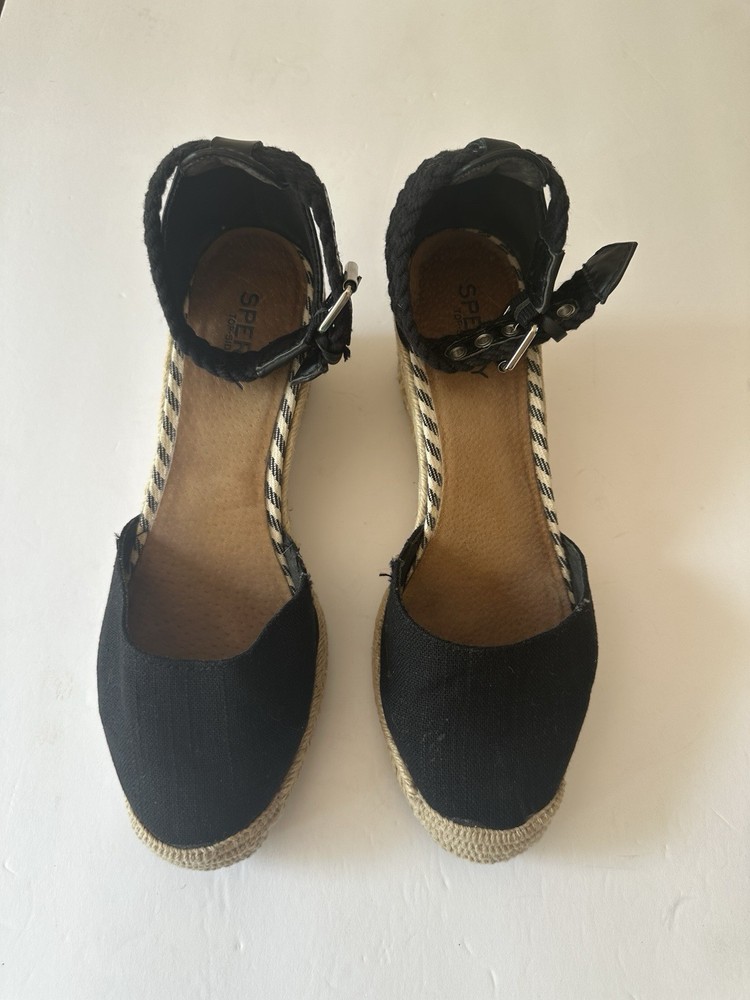 Sperry Black Wedge Espadrilles Heels Size 8.5