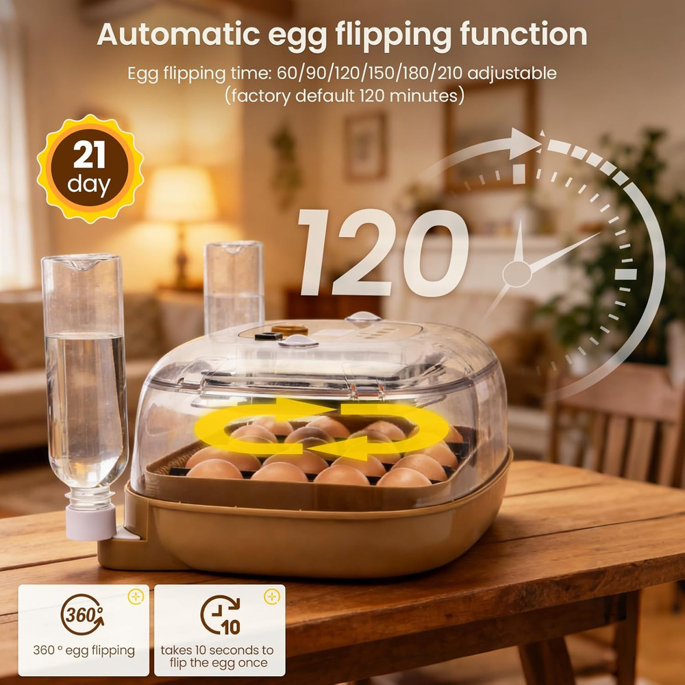 24-Egg Incubator: Auto Egg Turner, Precise Temp Control, Auto Water Refill, Cand