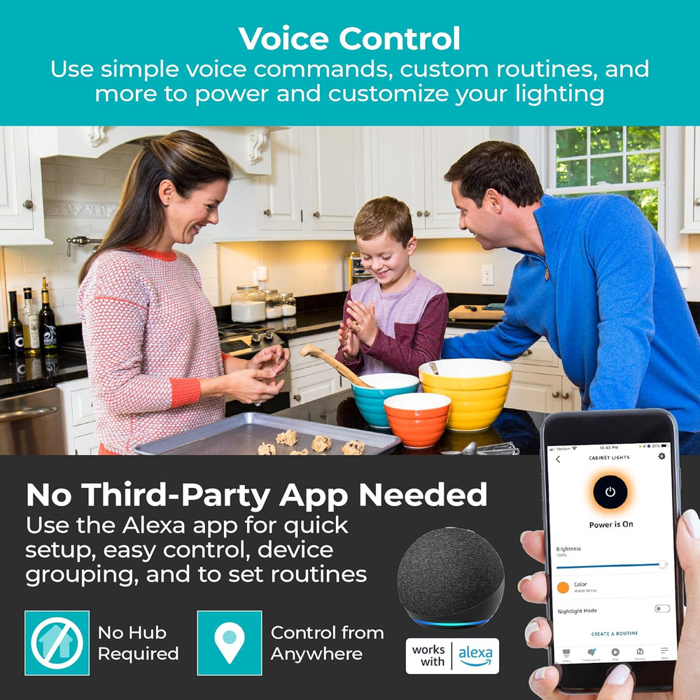 Works with Alexa Smart under Cabinet Lighting Kit, Adjustable Leds, (6) 9" Bars,