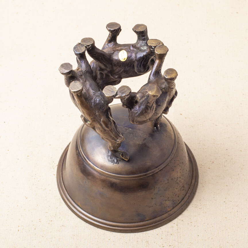 Solid Bronze Cast of Three Elephants Supporting a Bowl 7.5" Tall