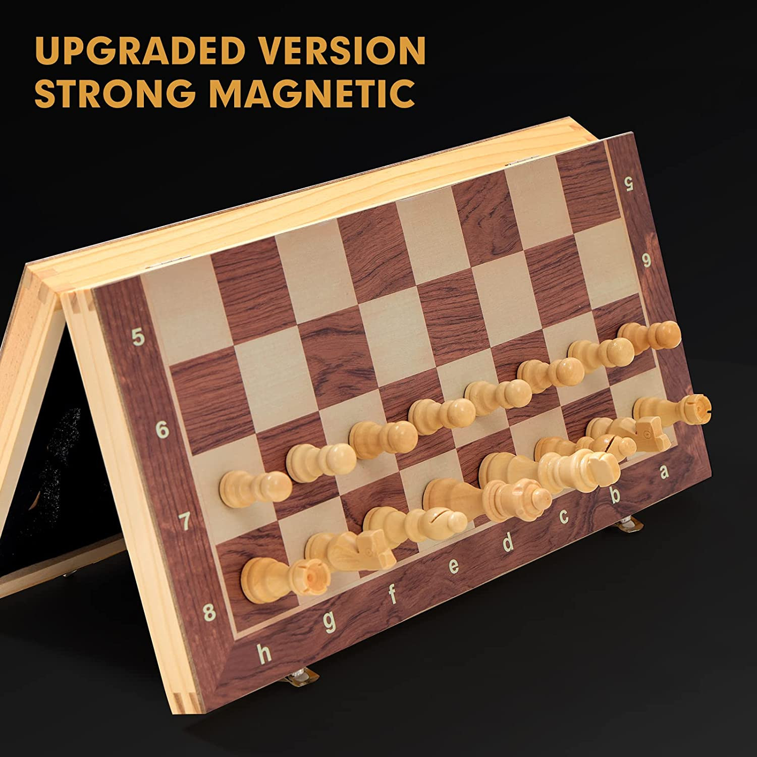 15" x 15" Magnetic Wooden Folding Chess Set with 2 Extra Queens, Handmade Game B