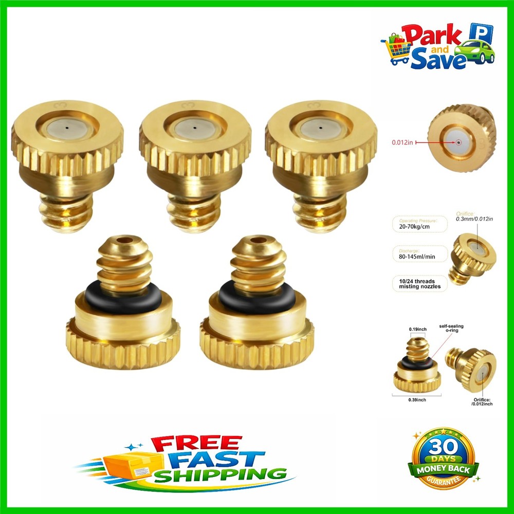 Leak-Proof Garden Misting Nozzles - 5PC Brass Set for Efficient Humidification