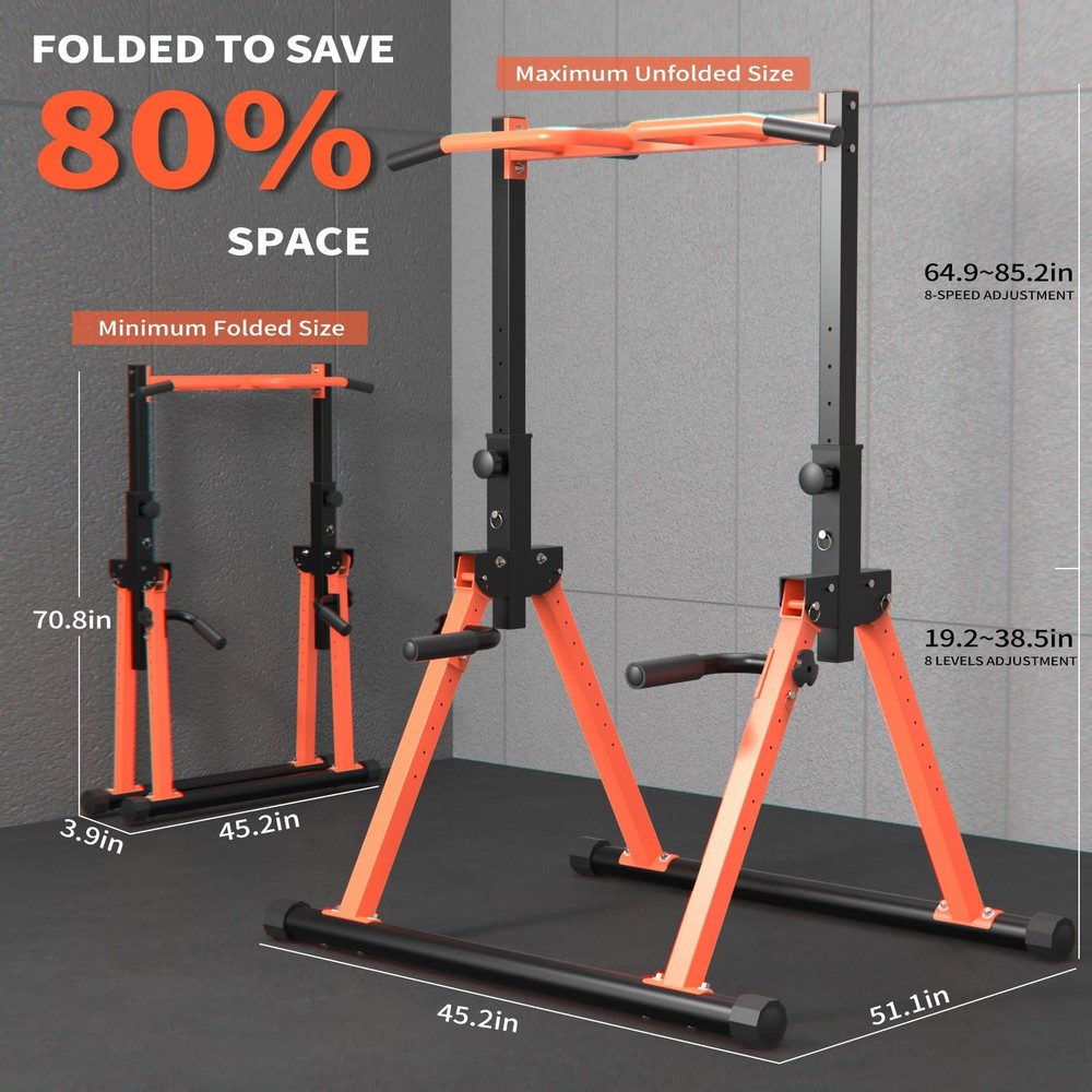 Z ZHICHI Foldable Pull Up Bar Dip Station, adjustable Height Power Tower For ...