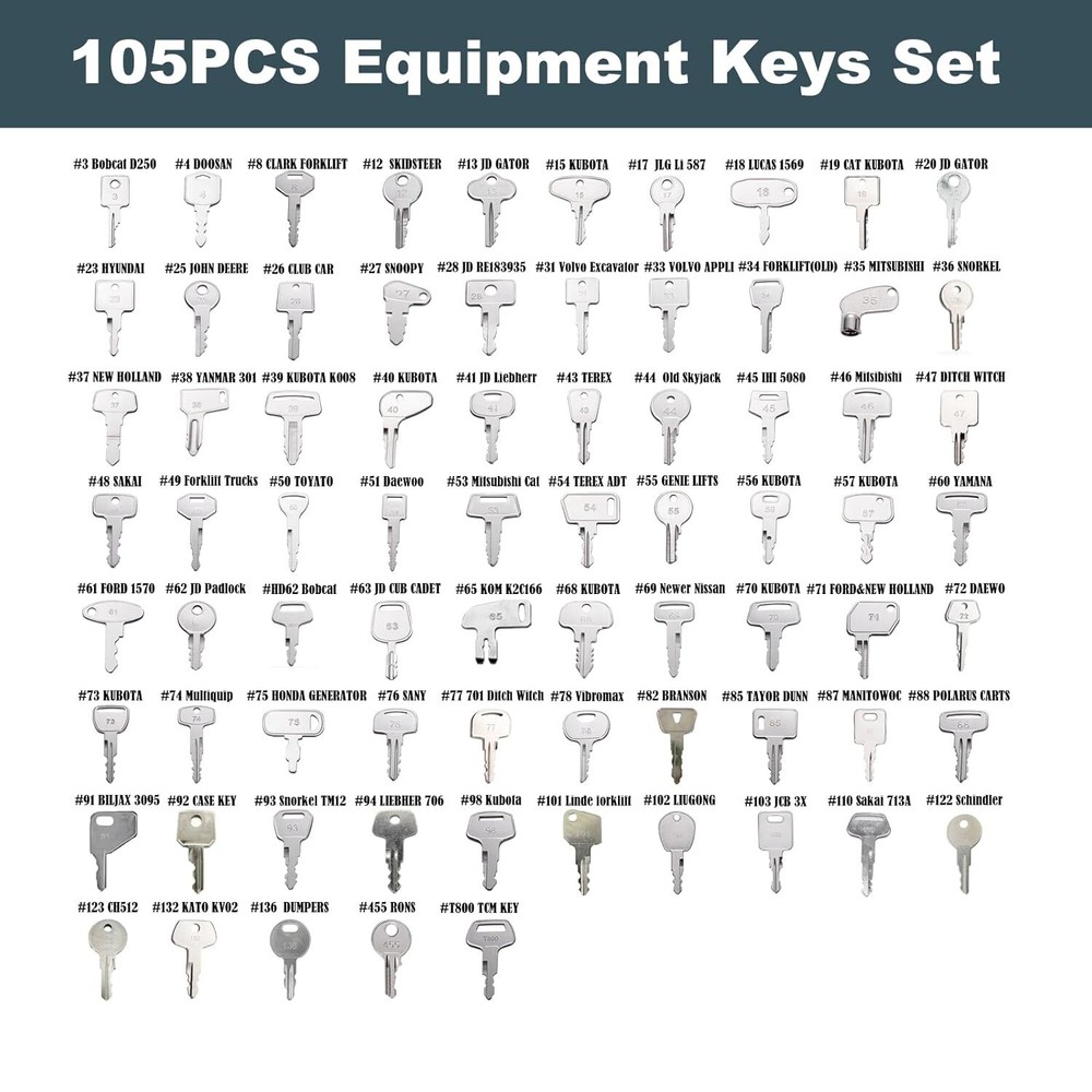 105 Heavy Equipment Master Key Set Universal Machine Replacement Ignition Keys