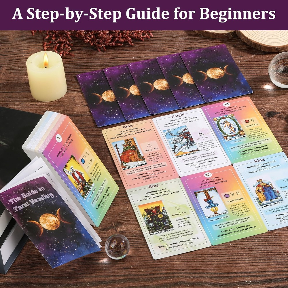 Fofeadm Tarot Cards for Beginners with Guide Medium, Colorful